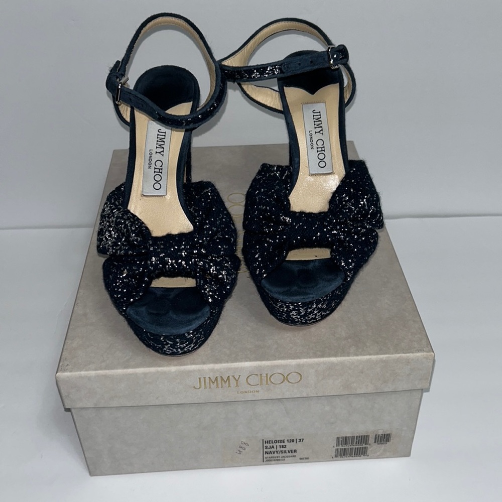 Navy and Silver Jimmy Choo Platform Sandal Heels